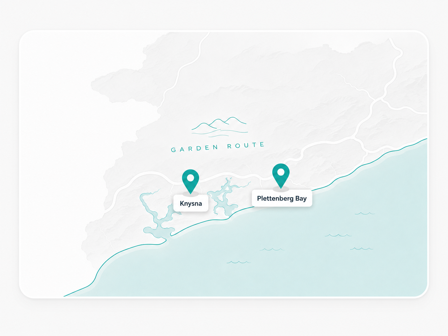 Map showing current Skip Ads coverage in Knysna and Plettenberg Bay.